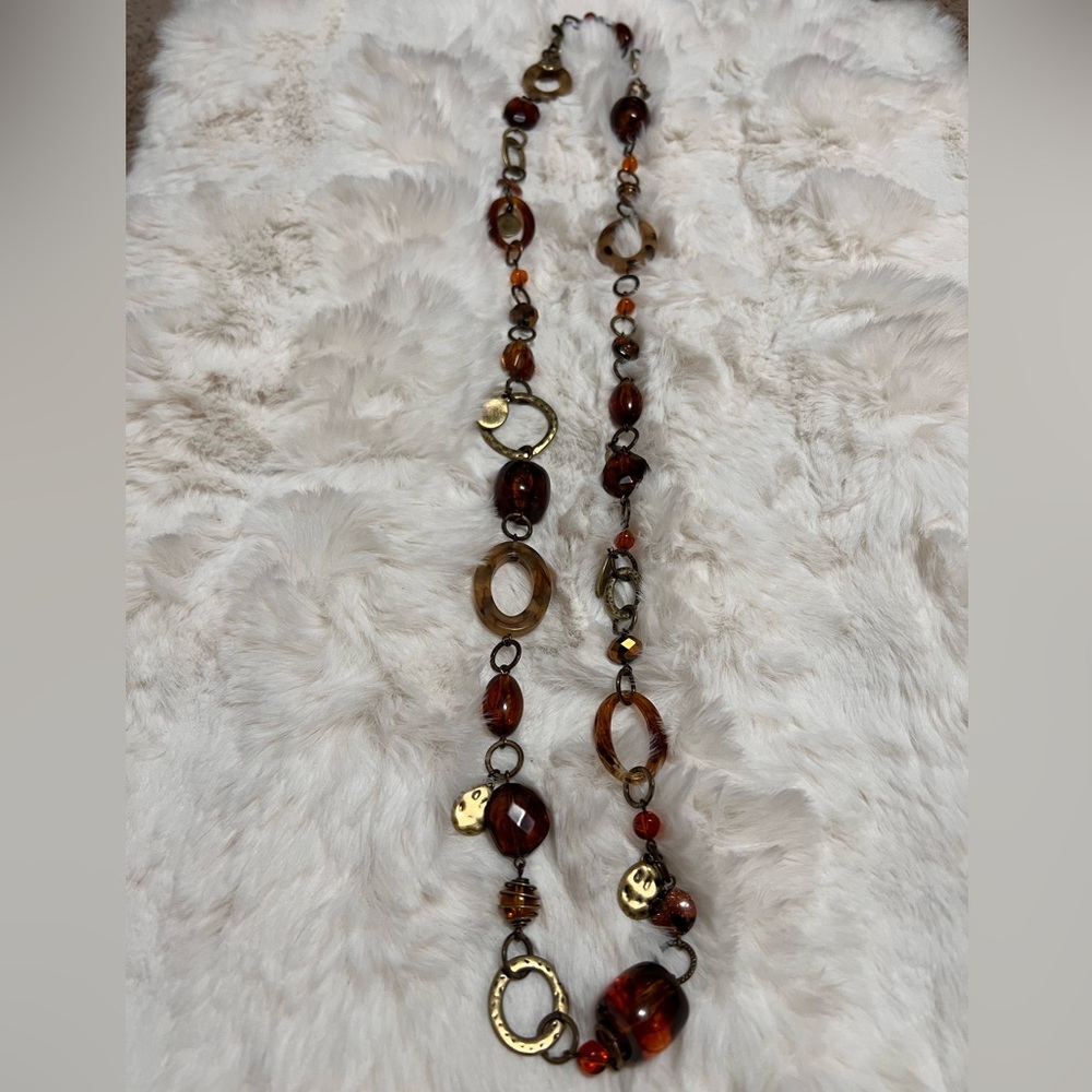 Elegant Gold and Brown Beaded Necklace